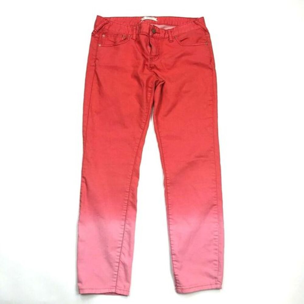Free People Red Fire Ombre Skinny Jeans Stretch Cotton Blend Slim Pant Women 29‎
